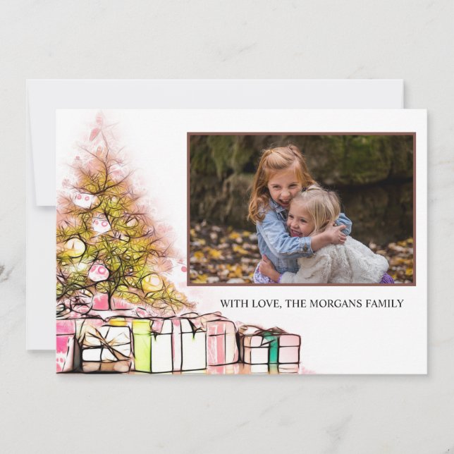 Carte Pneus d'or, Arbre de Noël, Présente Votre Photo (Devant)