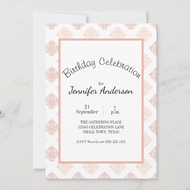 Carte Poche Blush Damask Sweet 16 Anniversaire (Devant)