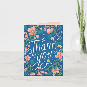 Carte Poche Lettré à la main Merci photo Floral bleu