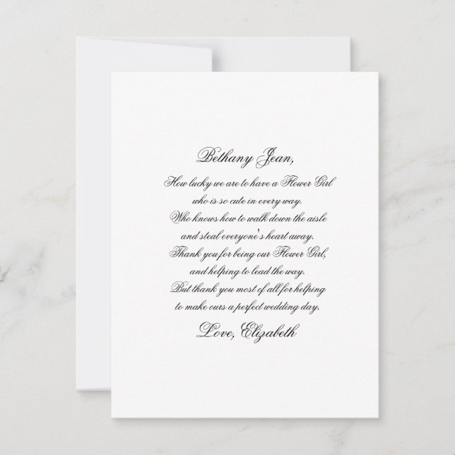 Carte Poem Merci Flower Girl Script (Devant)