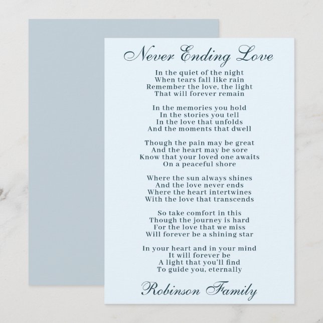 Carte Poem Sympathy (Devant / Derrière)