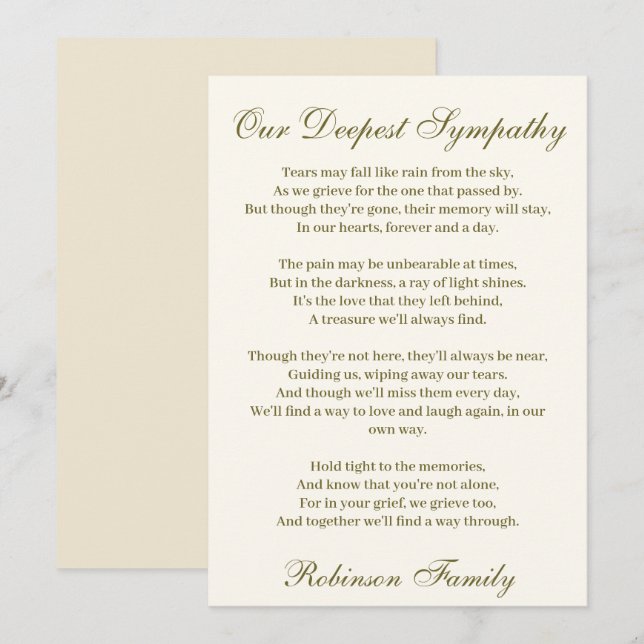 Carte Poem Sympathy (Devant / Derrière)