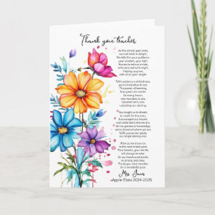 Carte poème de fleurs pour la retraite de l'enseignant r