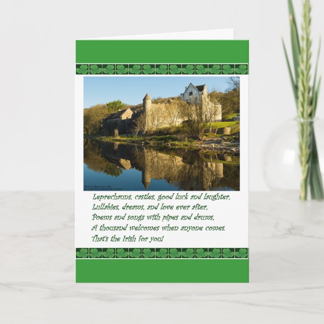 Carte Poème de la Saint Patrick avec Château & Shamrock (Devant)