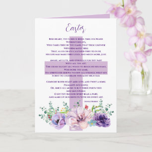 Carte Poème de Pâques Chrétien Fleurs pourpres & Croix