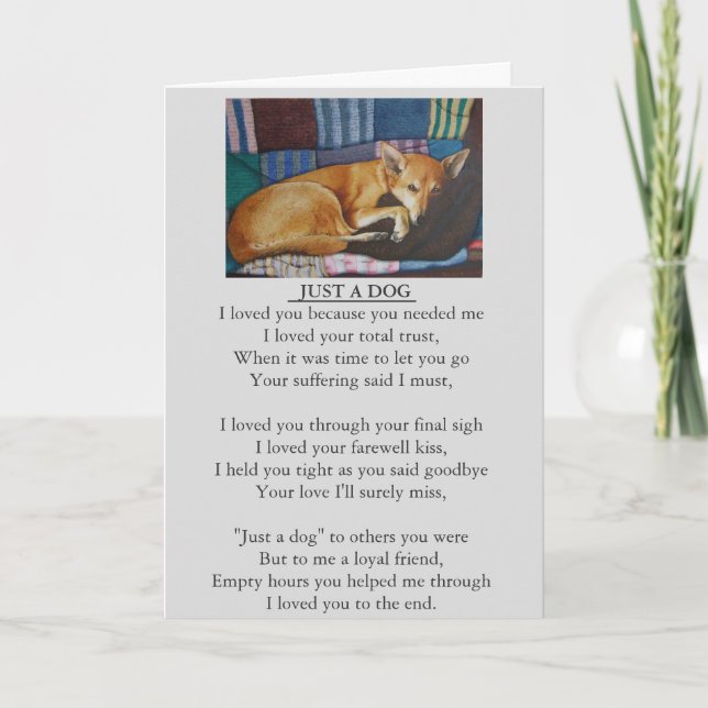 Carte poème de sympathie pour chien de compagnie message (Devant)