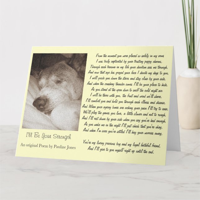 Carte poème de sympathie sincère pour vieux chien endorm (Devant)