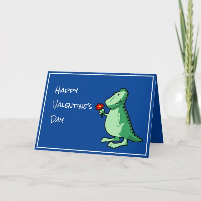 Carte Poème et mignon dinosaure Saint Valentin (Devant)