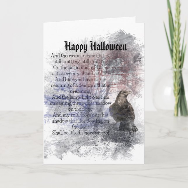 Carte Poème heureux de Halloween Edgar Allan Poe Raven (Devant)