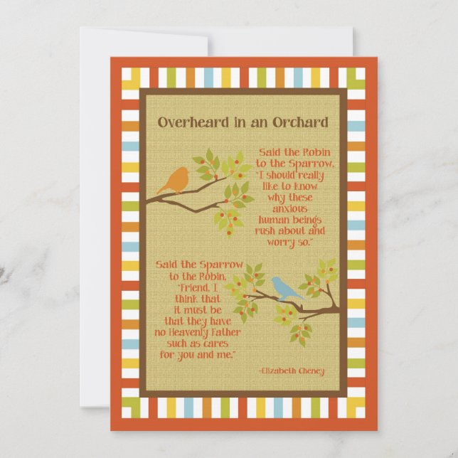 Carte Poème "Overheard in an Orchard" (Robin & Sparrow) (Devant)