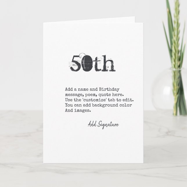 Carte Poème Personnalisé 50ème Anniversaire, Citation, D (Devant)
