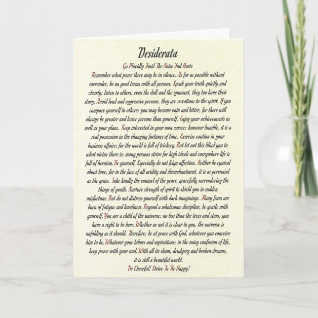 Carte poétique DESIDERATA Max Ehrmann-Romanesque (Devant)