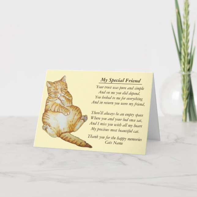carte poétique originale de sympathie pour chat et (Devant)