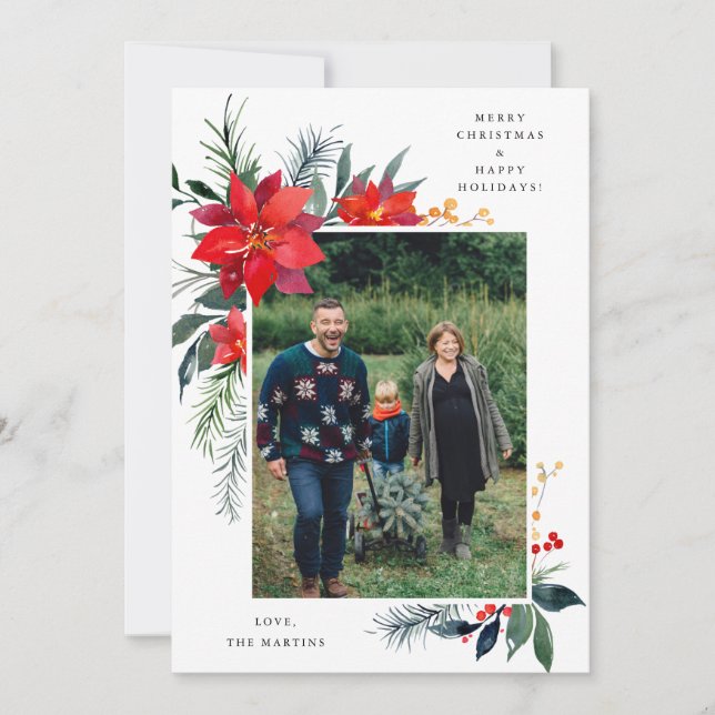 Carte Poinsettia Frame V Photo Holiday Card (Devant)