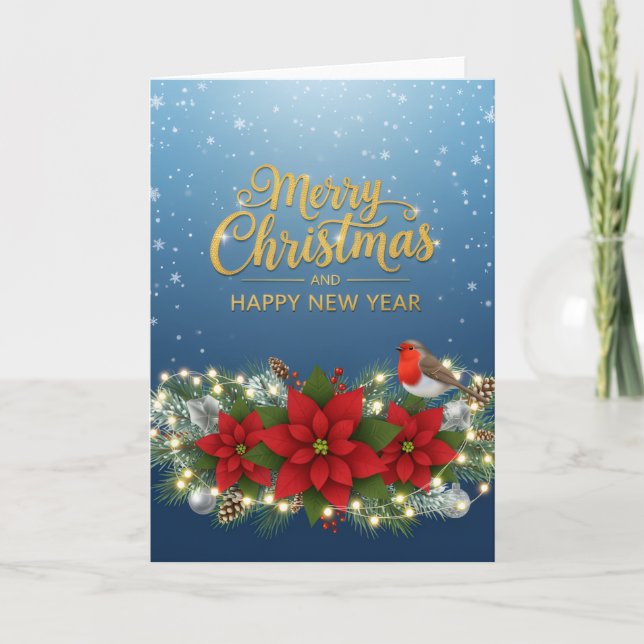 Carte Poinsettia Glow Christmas & New Year Card (Devant)