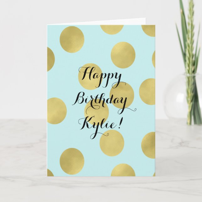 Carte Points bleus or et menthe Anniversaire Personnalis (Devant)