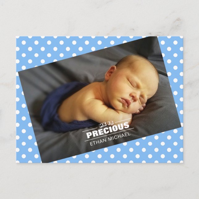 Carte Pois Bébé Nouveau-né Photo Boy Blue (Devant)