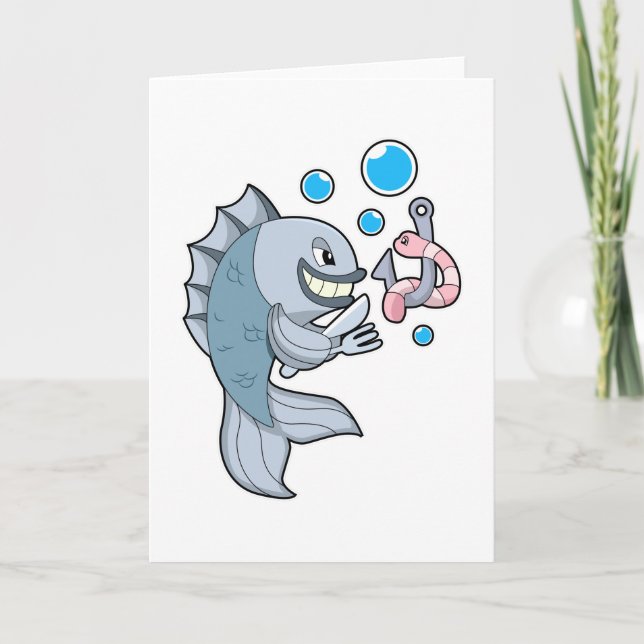 Carte Poisson avec hameçon et ver de poisson (Devant)