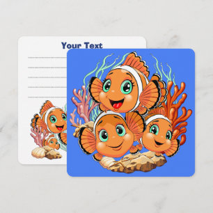 Carte Poisson clown Cartoon mignon Famille Sous l'eau