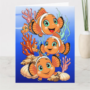 Carte Poisson clown Dessin animé mignon Famille Sous l'e