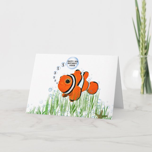 Carte Poisson clown en algue pour 3ème anniversaire (Devant)