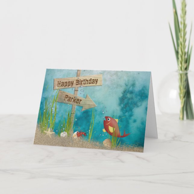 Carte poisson de l'océan avec signe pour anniversaire (Devant)