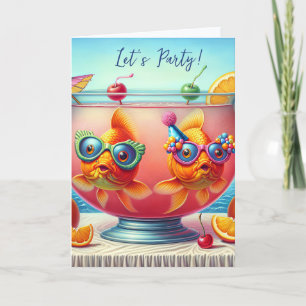 Carte Poisson d'or dans un bol de punch d'anniversaire
