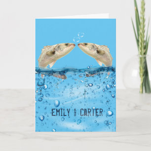 Carte Poisson mariage dans l'eau avec bulles cardiaques