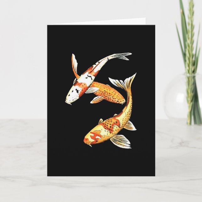 Carte Poisson rouge de Koi de Japonais sur le noir (Devant)