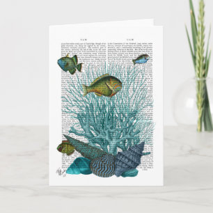 Carte Poissons, coquillages bleus et coraux