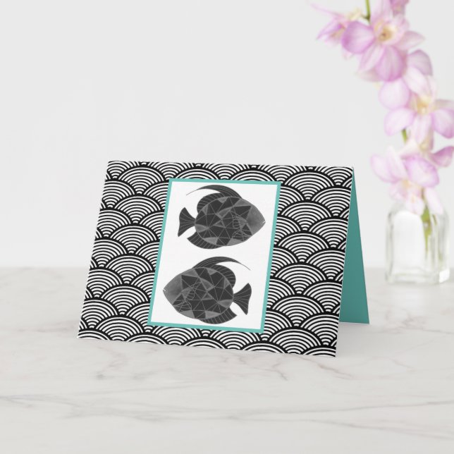 Carte Poissons Poissons Noir Blanc Aqua Zodiac Japon Ann (Orchidée)