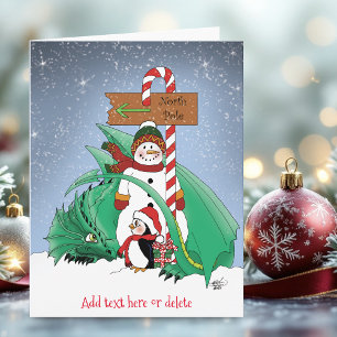 Carte Pôle Nord Snowman Dragon Penguin Noël
