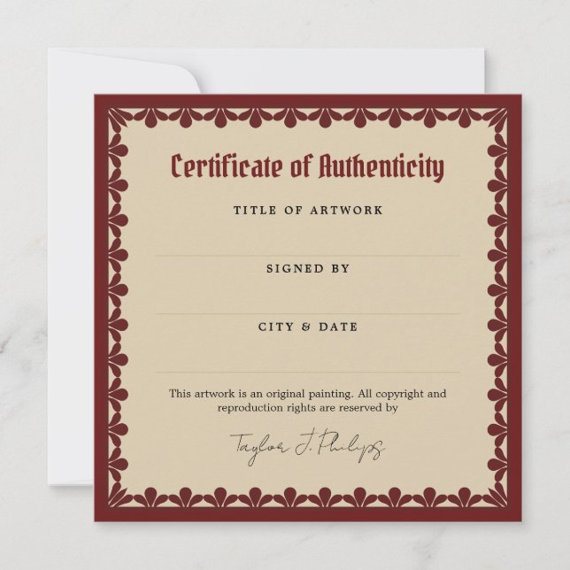 Carte Police gothique de Bourgogne Certificat d'authenti (Devant)