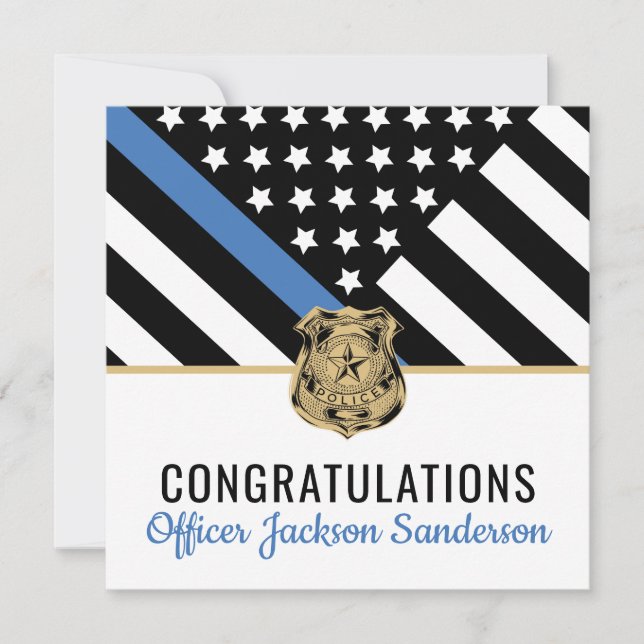 Carte Police Ligne bleue Drapeau Félicitations Retraite (Devant)