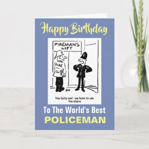 Carte Policier et blague des pompiers - Joyeux anniversa