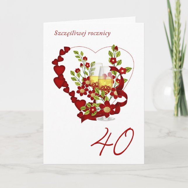 Carte Polonais 40e anniversaire de mariage avec du champ (Devant)