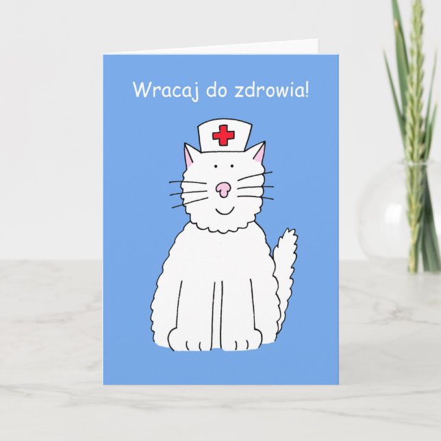 Carte Polonais se débrouiller bientôt chat de dessin (Devant)