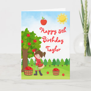 Carte Pomme cueillir des cheveux Brown fille joyeuse car