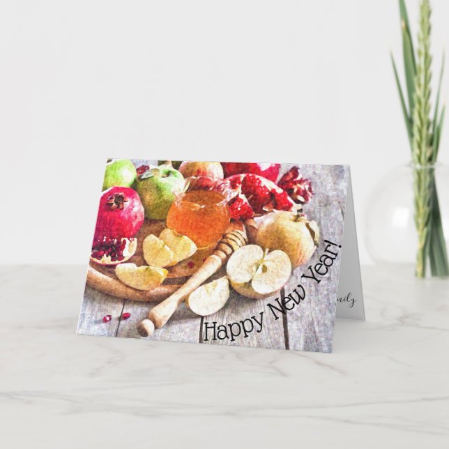 Carte Pommes rustiques Rosh Hashanah et aquarelle de mie (Devant)