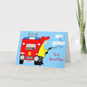 Carte Pompier Moteur d'incendie à thème enfant Joyeux an
