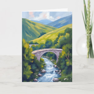 Carte Pont de la rivière de montagne Paysage aquarelle v