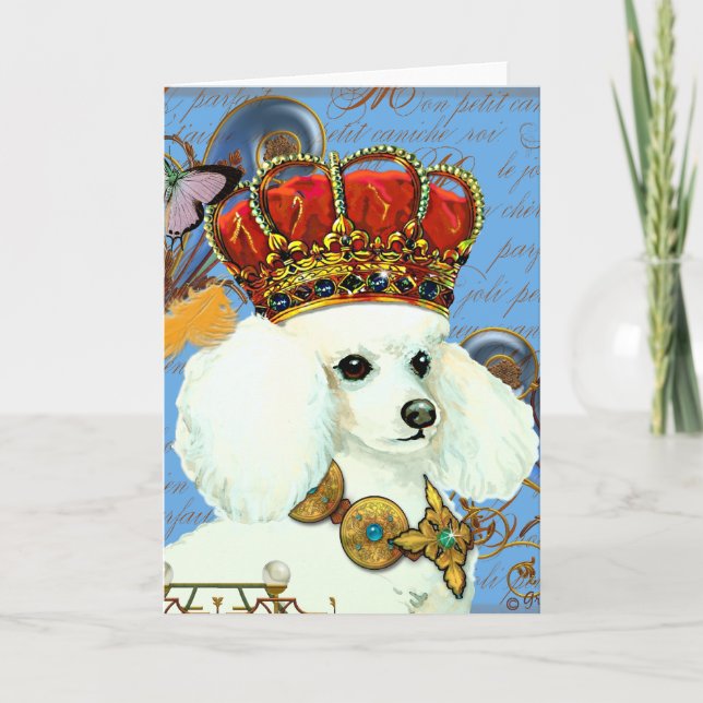Carte Poodle blanc portant le portrait de la couronne ju (Devant)