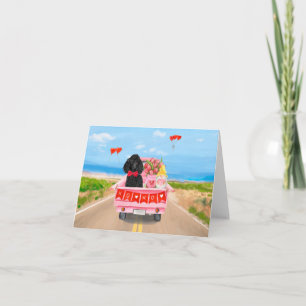 Carte Poodle Chien Saint-Valentin Coeurs de Camion