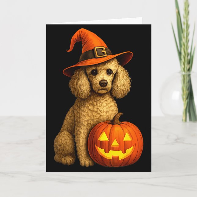 Carte Poodle Halloween Pumpkin Witch Hat Dog Art Family  (Devant)