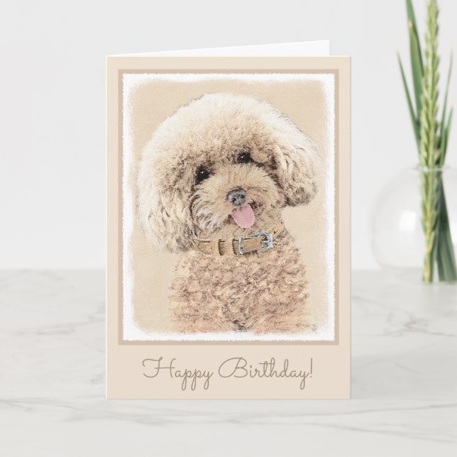 Carte Poodle Miniature Toy Apricot Crème Chien Brown Art (Devant)