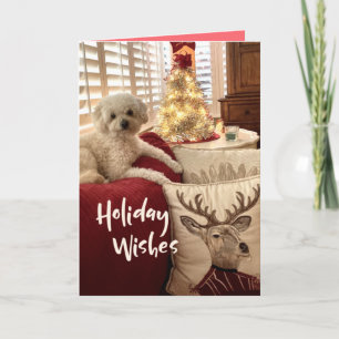 Carte Poodle Reindeer Christmas Tre Folded Greeting Card