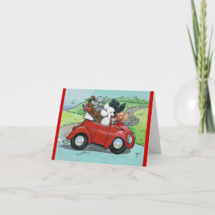 Carte Poodles en rouge Vintage convertible