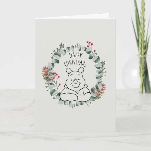 Carte Pooh | Couronne de Noël joyeuse (Devant)