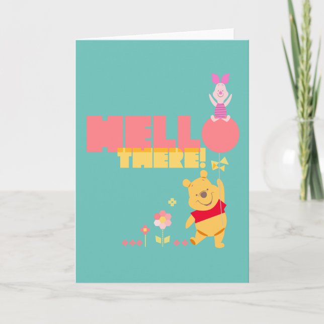 Carte Pooh et Piglet dans les fleurs - Bonjour là (Devant)