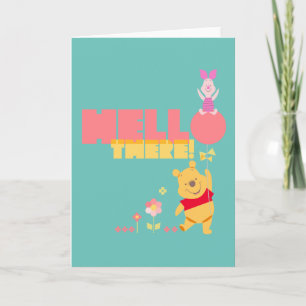 Carte Pooh et Piglet dans les fleurs - Bonjour là